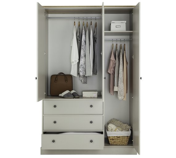 Buy Collection Kensington 3Dr 3Drw Wardrobe-Soft Grey/Oak Effect at ...