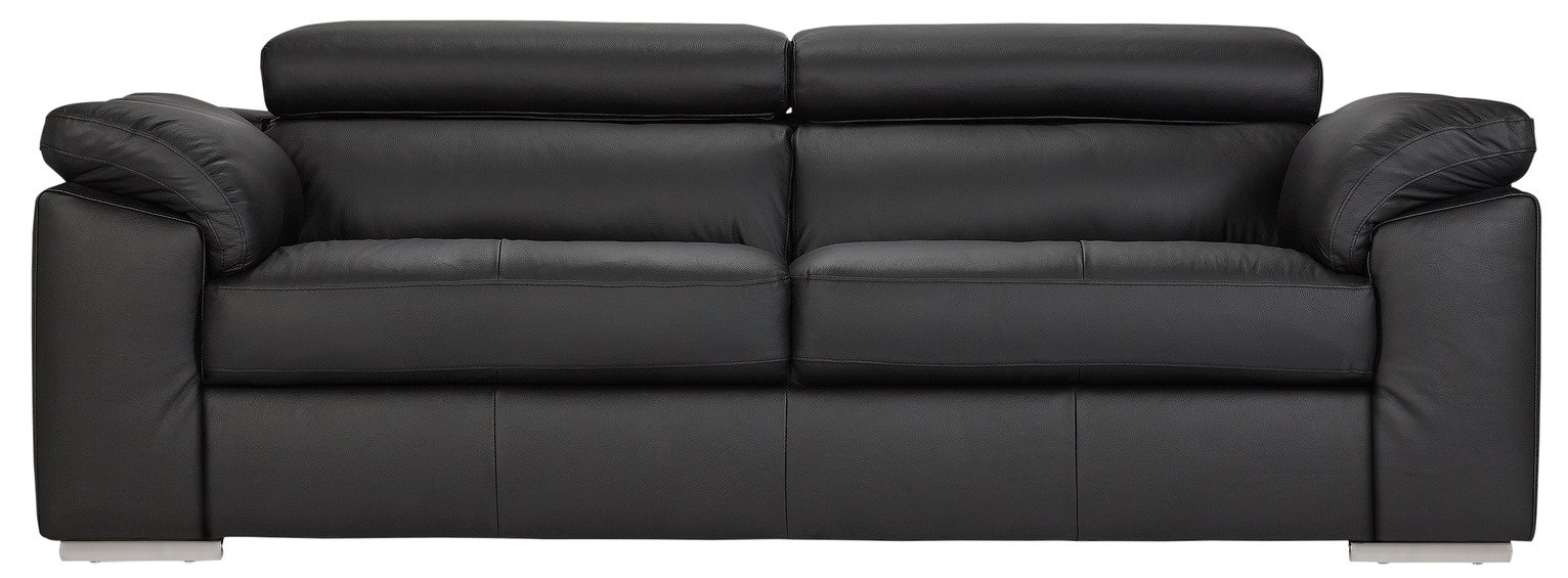 Argos Home Valencia Leather 3 Seater Sofa - Black
