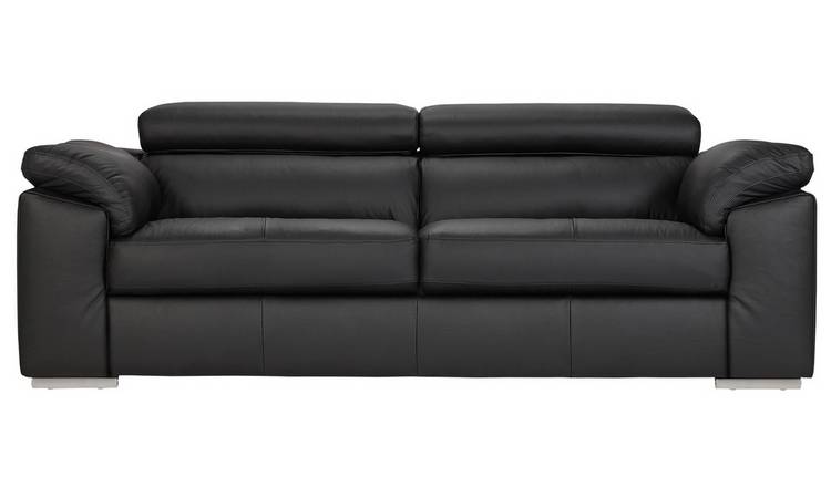 Argos Home Valencia 3 Seater Leather Sofa - Black