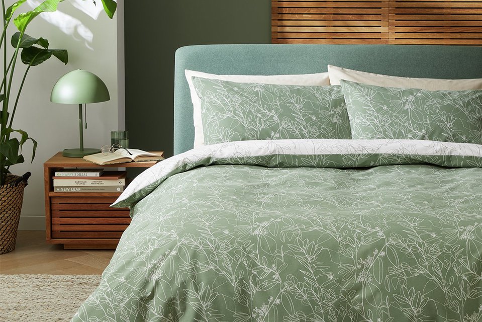 Habitat Sketched Linear Floral Green Bedding Set.