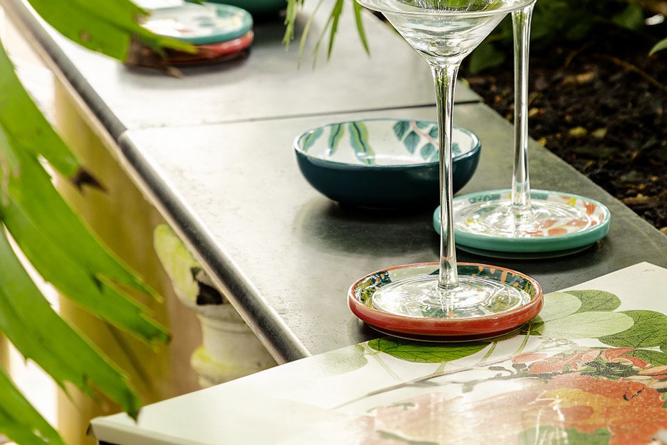 Habitat x Kew Set of 4 Ceramic Botanical Coasters.