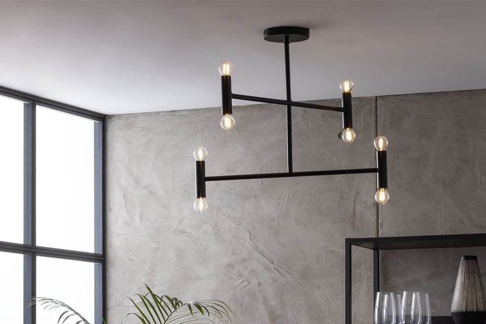 Habitat Exposed Bulb Steel LED Flush Ceiling Light - Black.