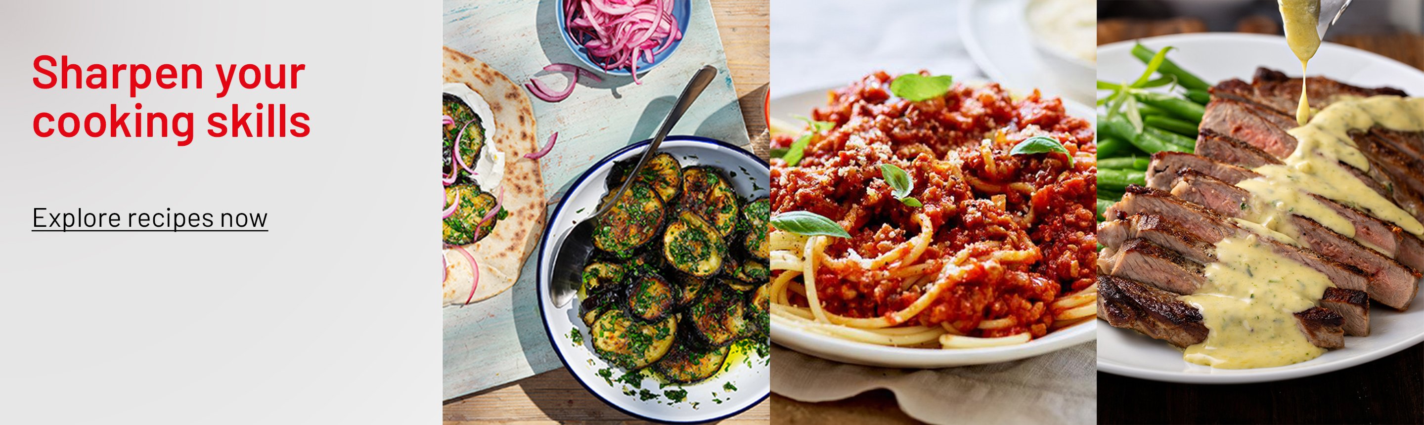 A banner depicting four different dishes that can be cooked at home