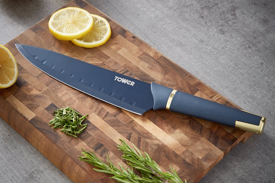 Tower 5 Piece Stainless Steel Knife Set - Blue and Gold.