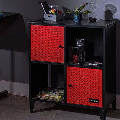 X Rocker Mesh-Tek Square 4 Cube Storage Unit - Red and Black.