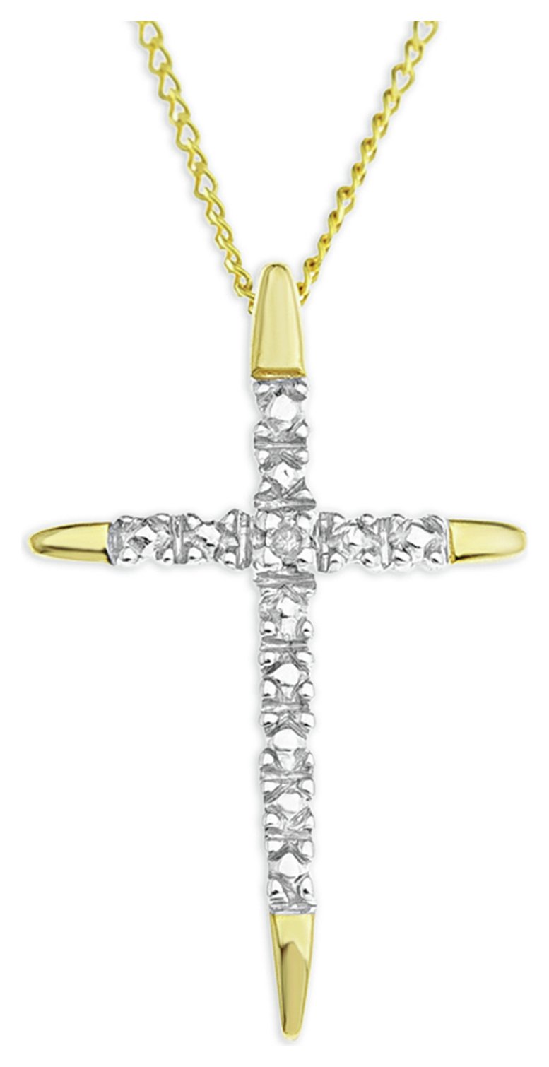 9ct Gold Diamond Set Cross Pendant Necklace