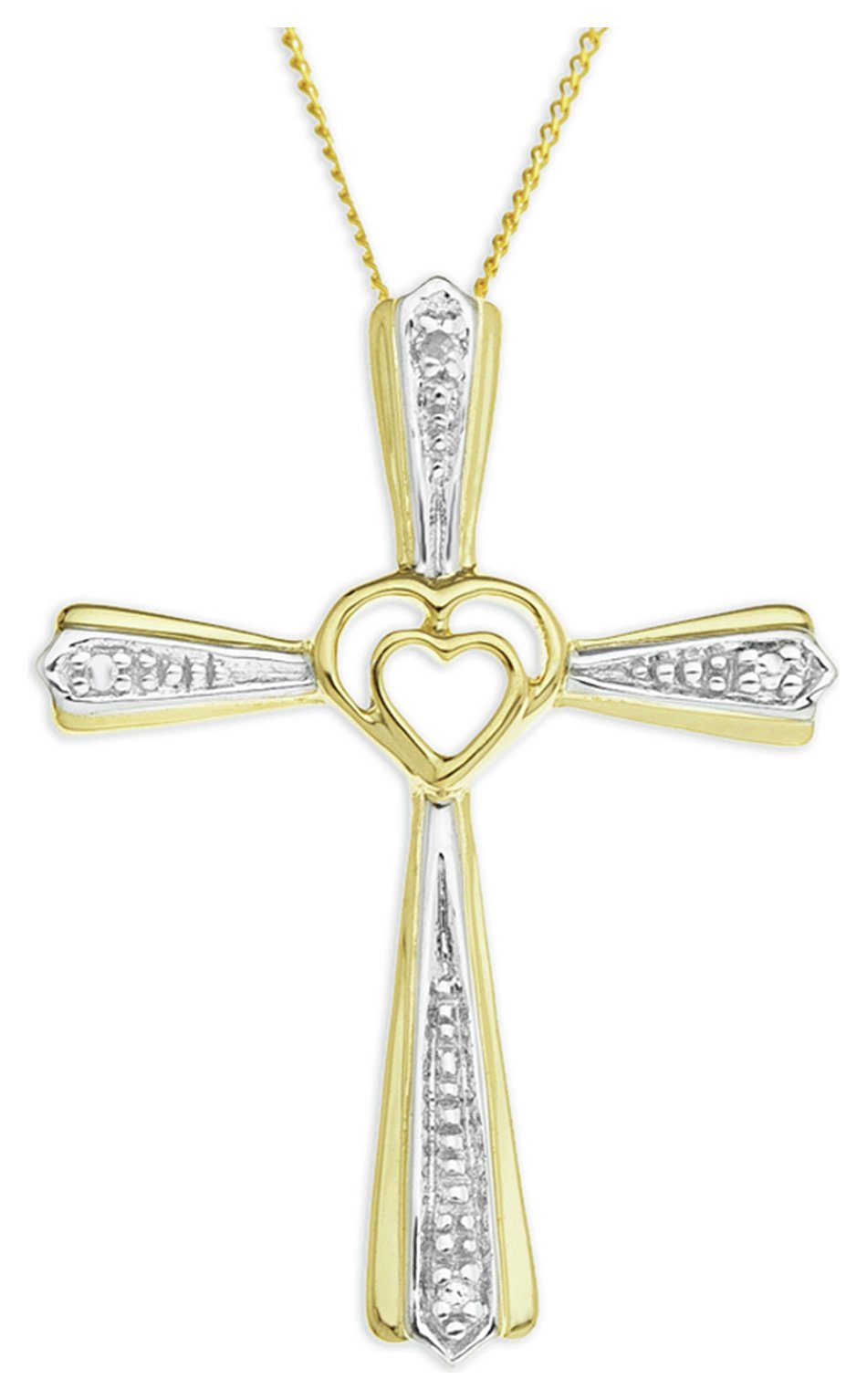 9ct Gold Diamond Set Open Heart Cross Pendant Necklace