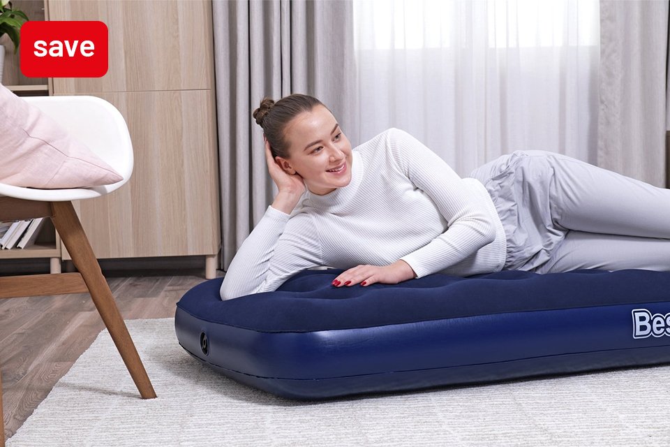 Bestway air bed flocked single air mattress.