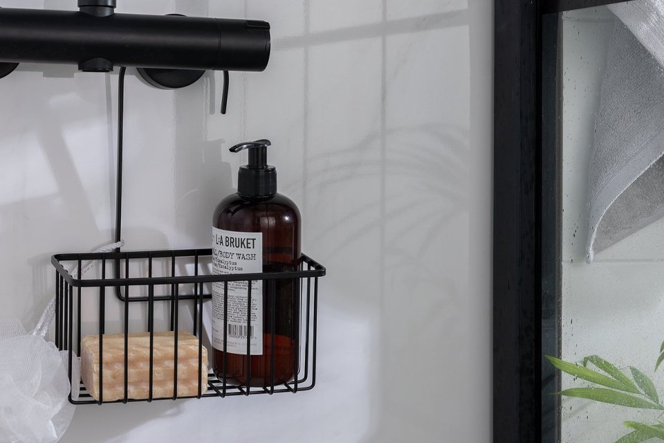 Argos Home Shower Basket with Hook - Black.