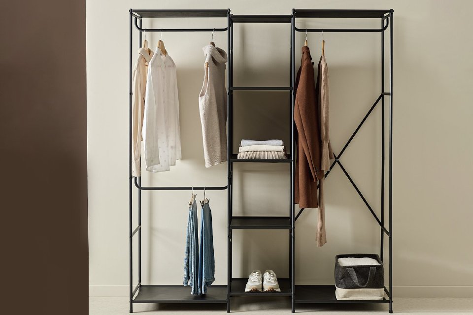 Argos Home Spencer 3 Rail 6 Shelf Wardrobe - Black.