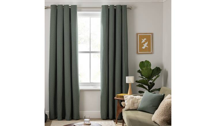 Habitat Mono Geo Jacquard Eyelet Curtains - Green