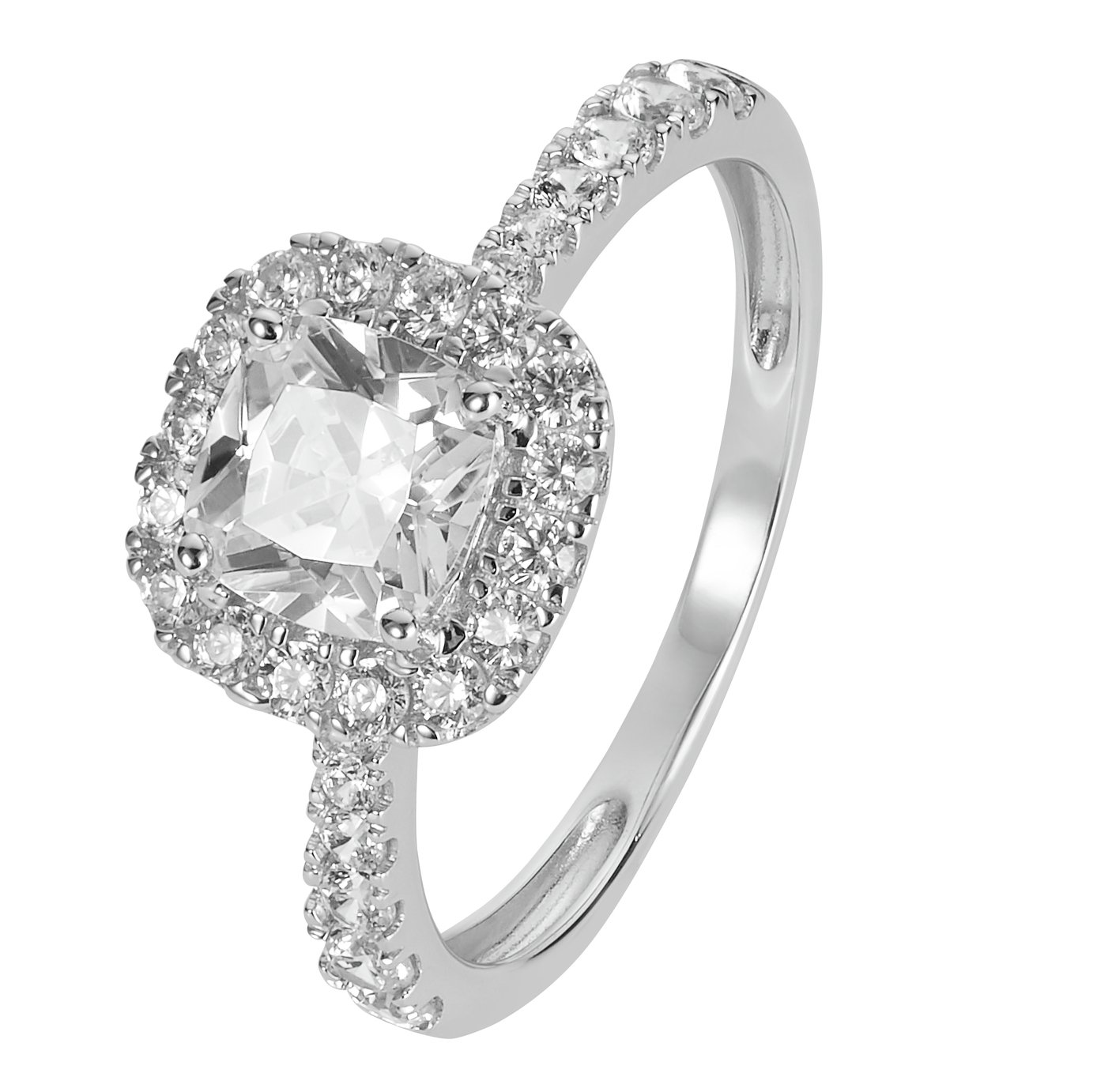 Revere 9ct White Gold Cubic Zirconia Halo Engagement Ring  T