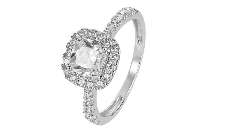 Revere 9ct White Gold Cubic Zirconia Halo Engagement Ring  T