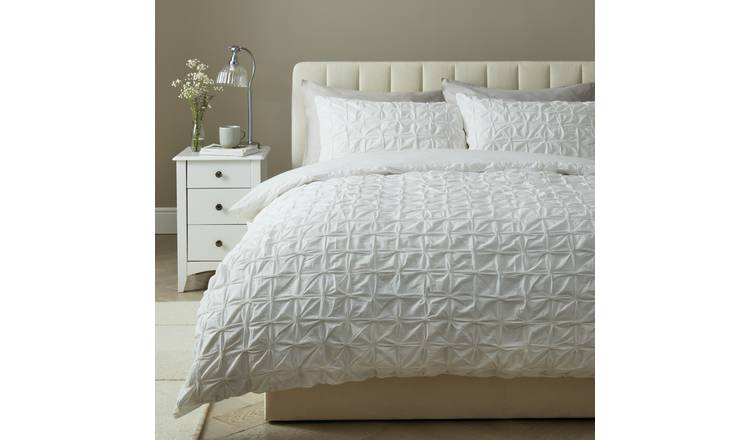 Argos Home Elastic Pintuck White Bedding Set - Superking