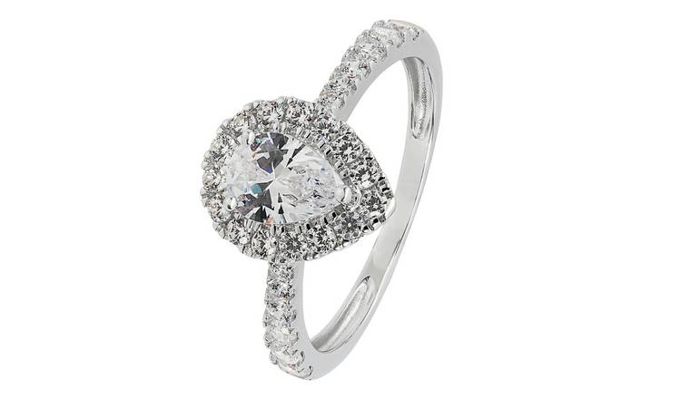 Revere 9ct White Gold Cubic Zirconia Halo Engagement Ring I
