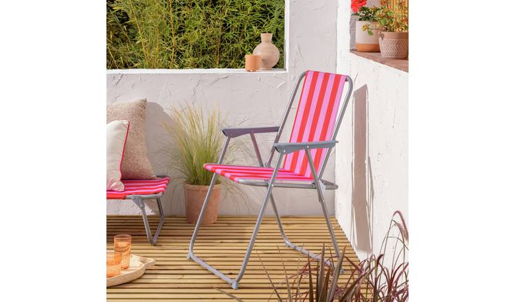 Habitat Folding Metal Garden Chair- Pink & Red