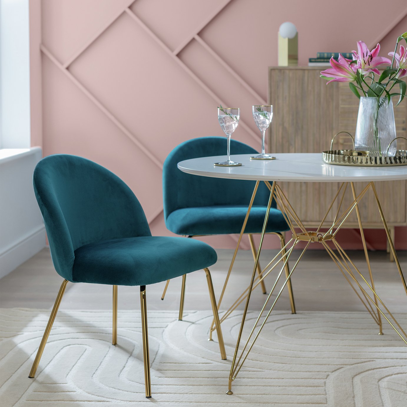 Habitat Maddix Pair of Velvet Dining Chairs - Teal