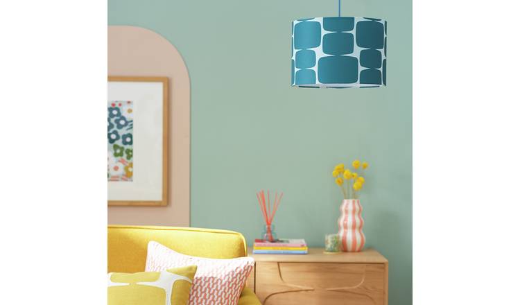 Habitat x Scion Teal Lohko Linen Drum Lampshade - 30cm