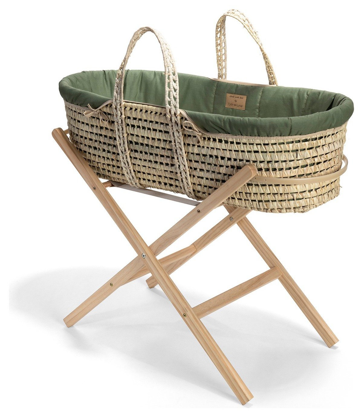 Clair De Lune Palm Moses Basket With Stand-Forest Green  