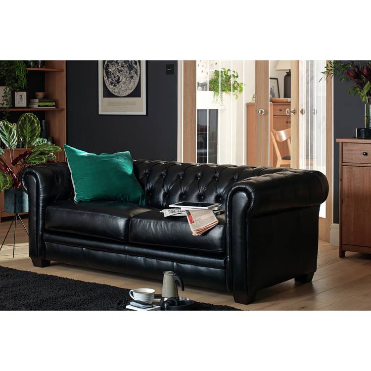 Habitat Chesterfield Leather 3 Seater Sofa - Black 0