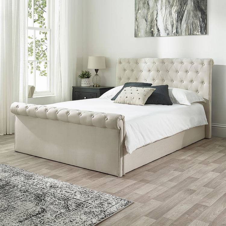 Aspire Chesterfield Small Double Ottoman Bed - Natural 0