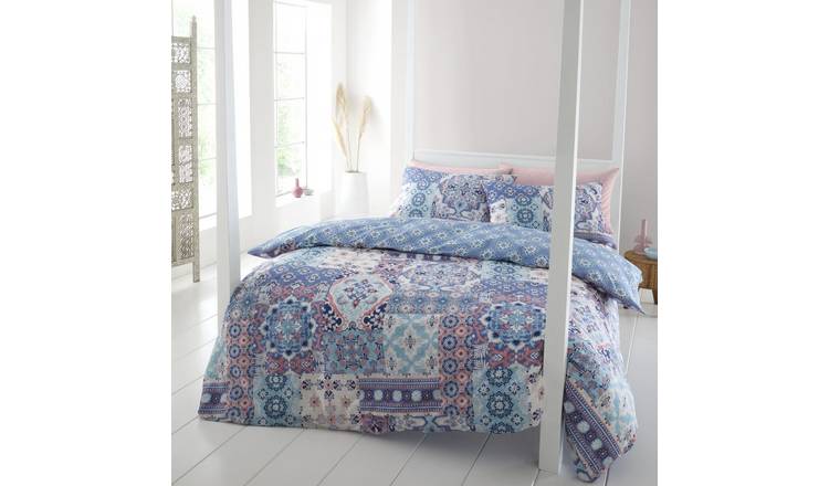 Catherine Lansfield Boho Patchwork Blue Bedding Set - Single