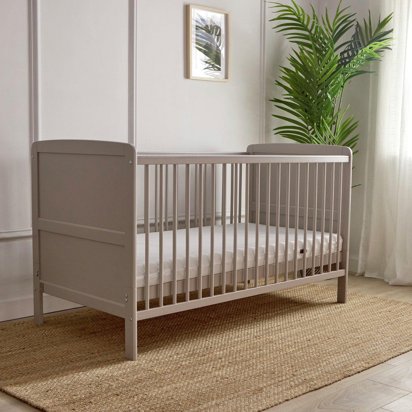 Baby Elegance Travis Baby Cot Bed with Mattress - Grey