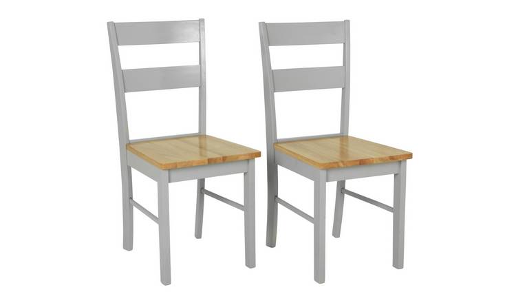 Habitat Chicago Pair of Solid Wood Dining Chair- Grey & Oak