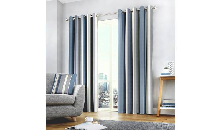 Fusion Whitworth striped Fully Lined Eyelet Curtains - Blue