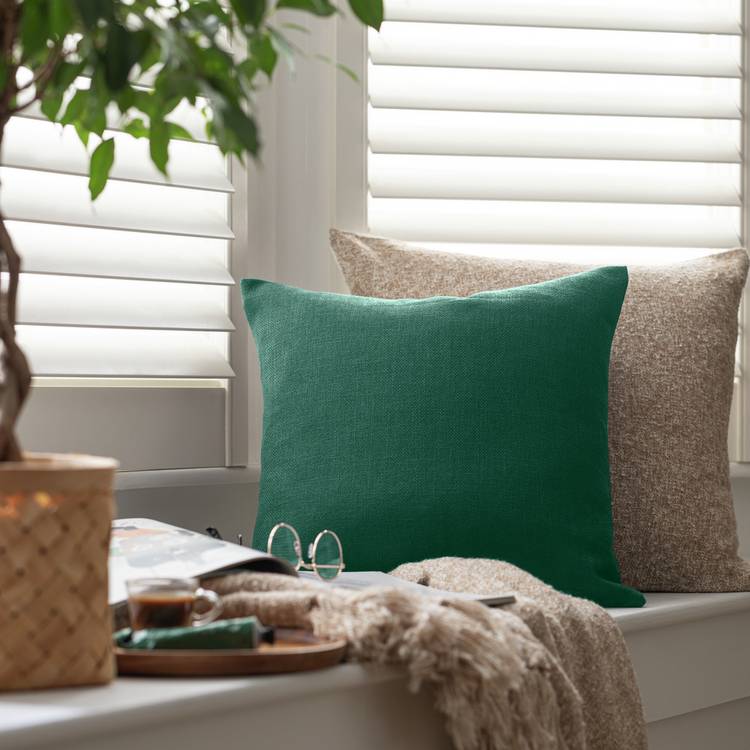Habitat Basket Weave Cushion Cover - 2 Pack - Emerald 0