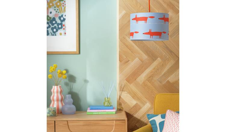 Habitat x Scion Blue Mr Fox Drum Lampshade - 30cm