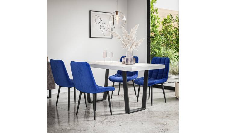 Furniture Online Aria Nova White Marble Dining Table & 4 Blue Chairs