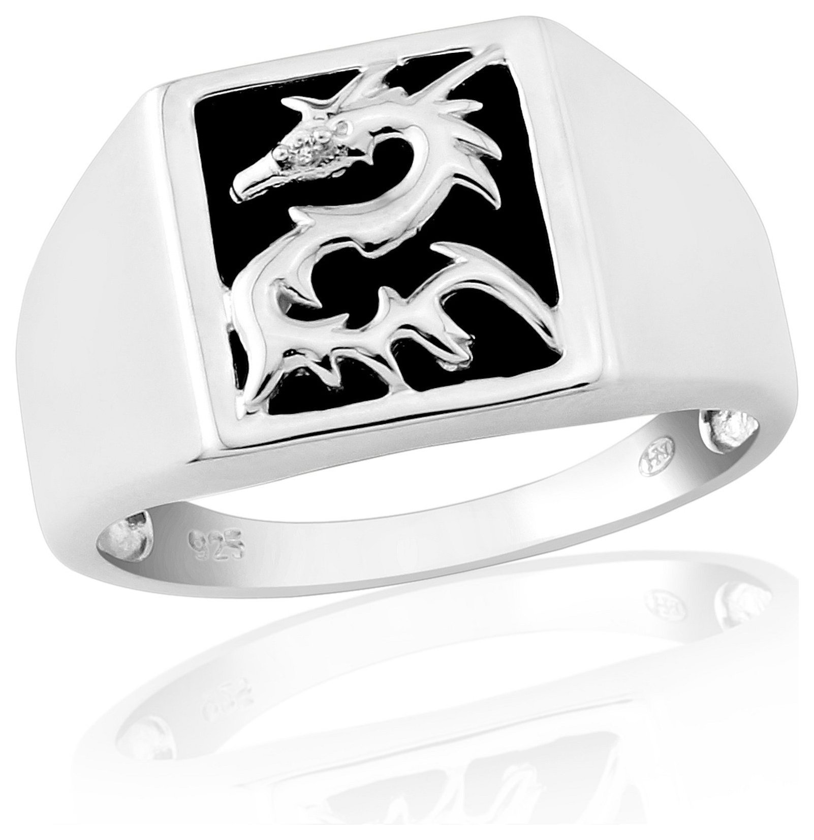 Sterling Silver Black Onyx CZ Dragon Signet Ring - R. Review