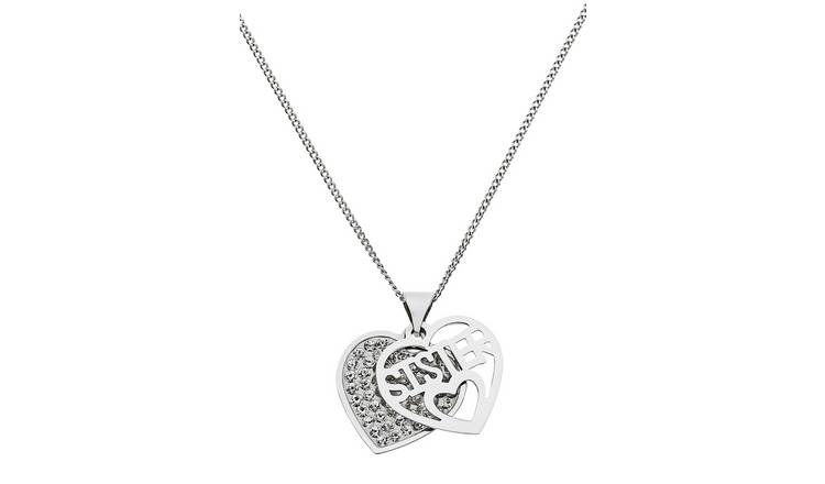 Moon & Back Silver & Crystal Heart Pendant Necklace