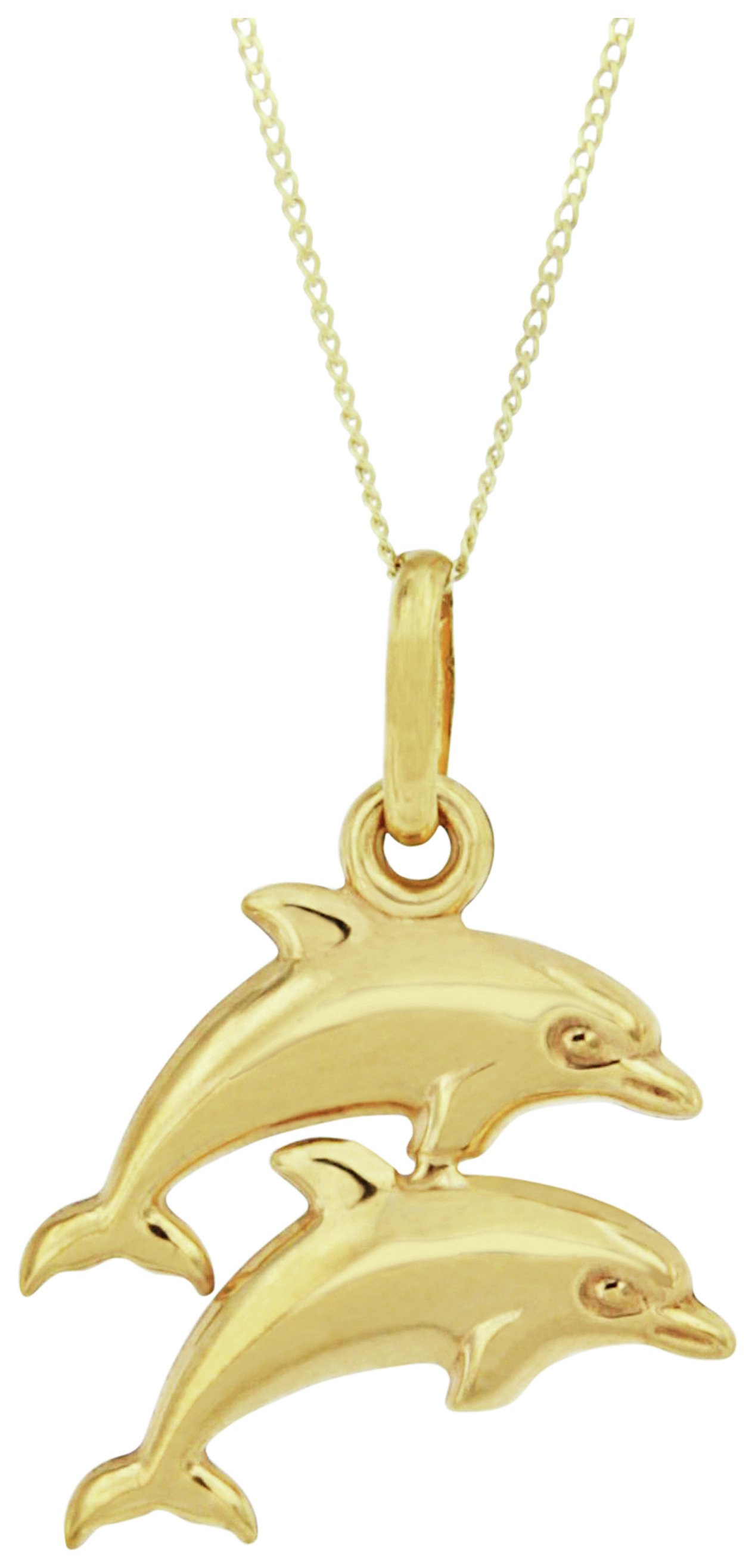 Bracci 9ct Gold Double Dolphin Solid Look Pendant Necklace.