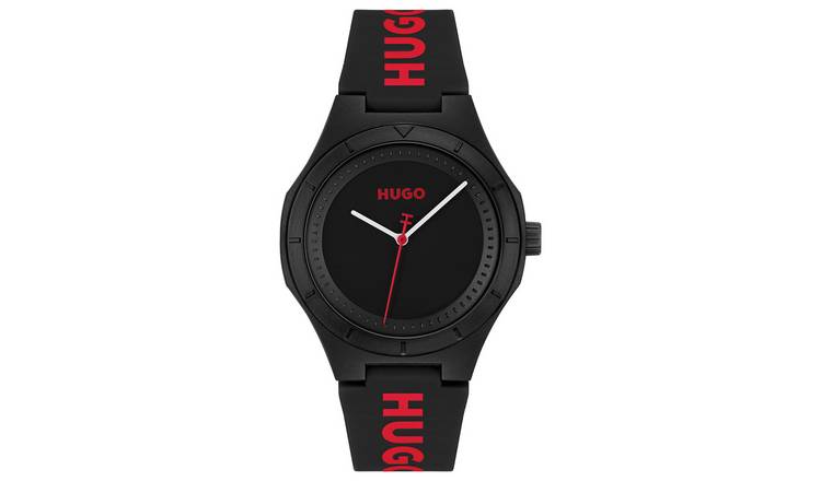 Hugo Men's Black Dial and Black Silicone Strap Watch 