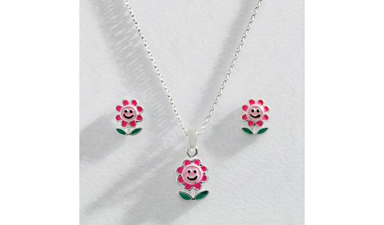 Revere Sterling Silver Daisy Flower Earring And Necklace Set