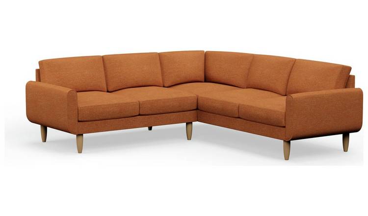 Hutch Plus Fabric Round Arm 5 Seater Corner Sofa - Rust