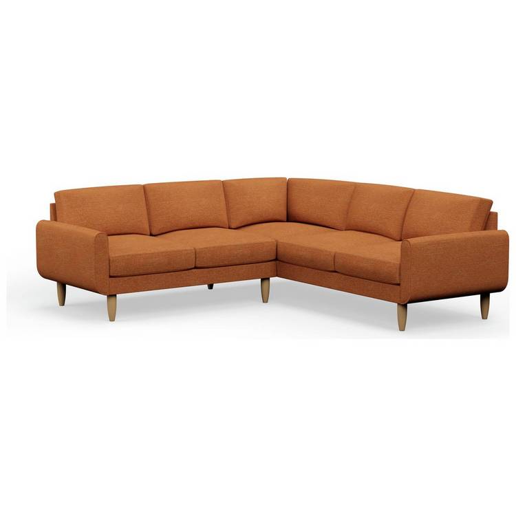 Hutch Plus Fabric Round Arm 5 Seater Corner Sofa - Rust 0