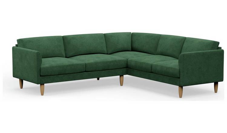 Hutch Velvet Curve Arm 6 Seater Corner Sofa - Sage Green