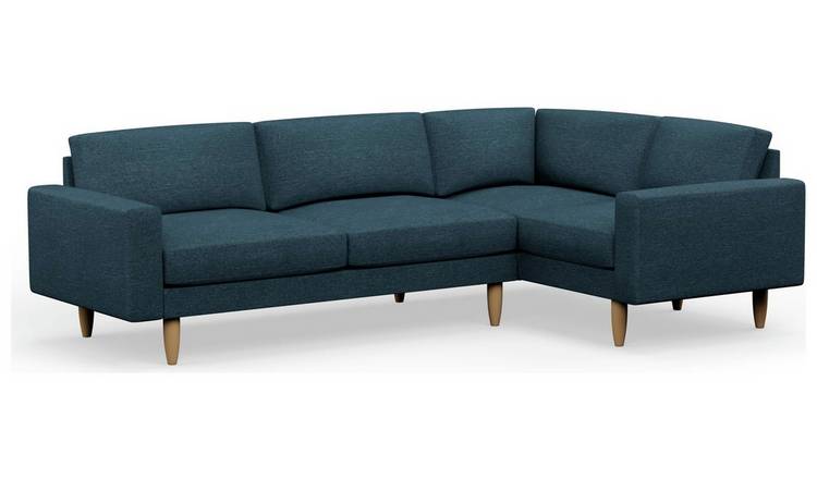 Hutch Slim Fabric Block Arm 5 Seater Corner Sofa-Aegean Blue