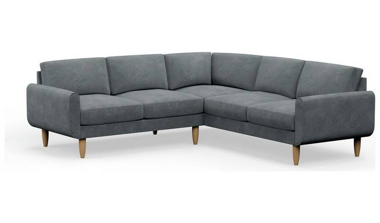 Hutch Plus Velvet Round Arm 5 Seater Corner Sofa- Slate Grey