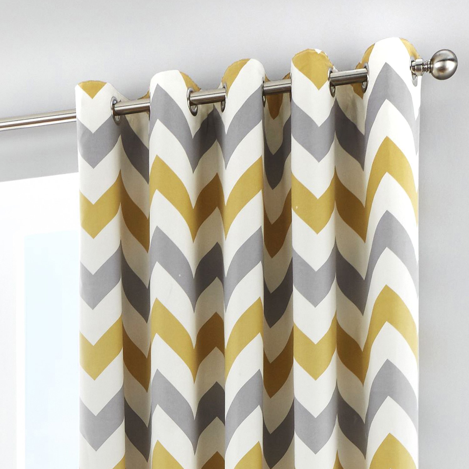 Fusion Chevron Fully Lined Eyelet Curtains - Ochre