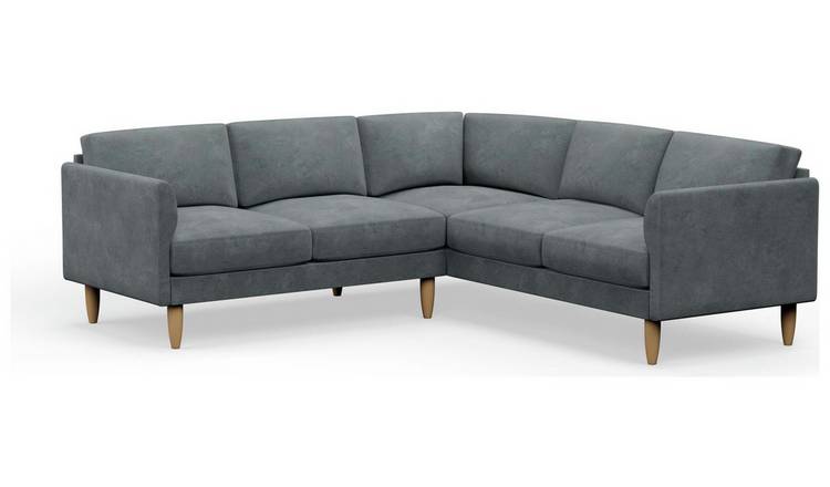 Hutch Plus Velvet Curve Arm 5 Seater Corner Sofa- Slate Grey