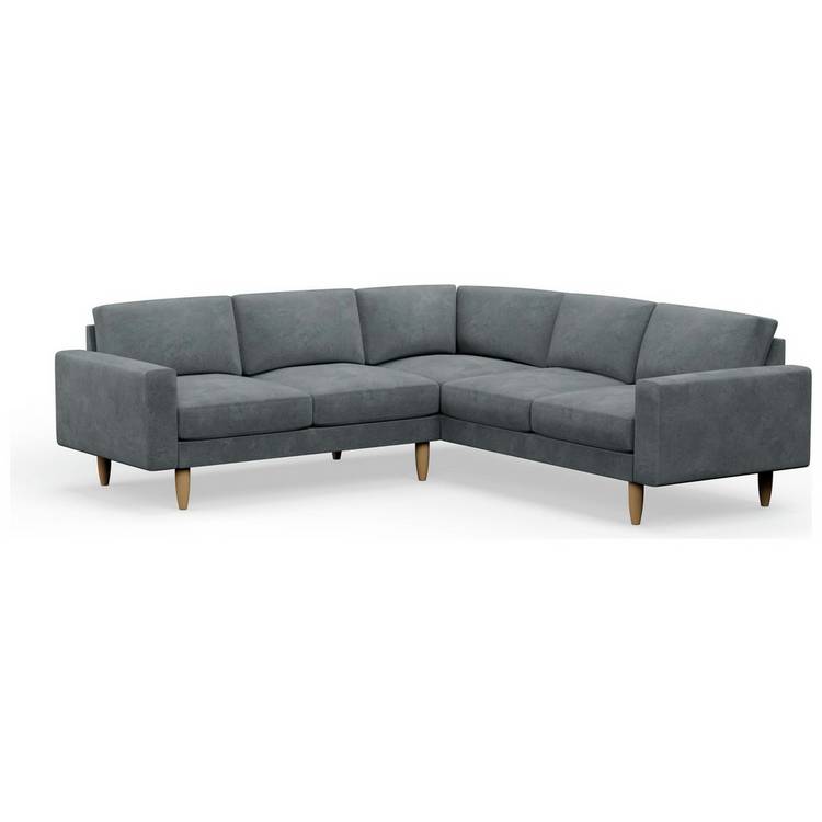 Hutch Plus Velvet Block Arm 5 Seater Corner Sofa- Slate Grey 0