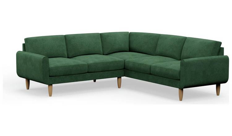 Hutch Plus Velvet Round Arm 5 Seater Corner Sofa- Sage Green