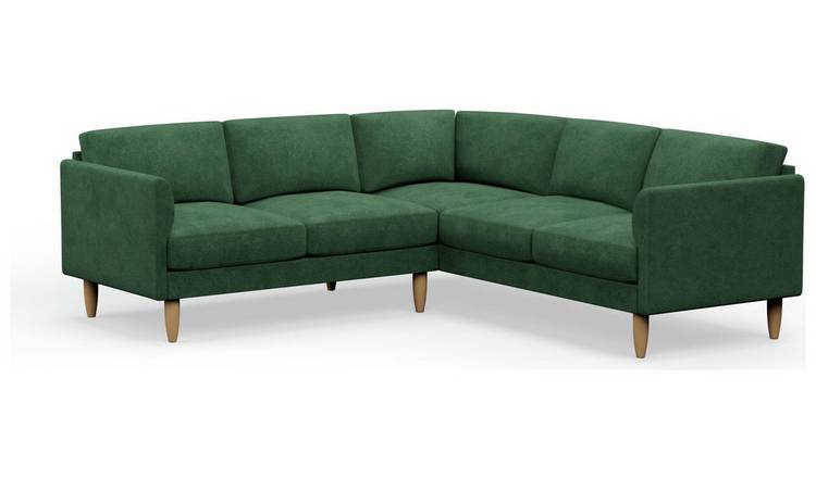 Hutch Plus Velvet Curve Arm 5 Seater Corner Sofa- Sage Green