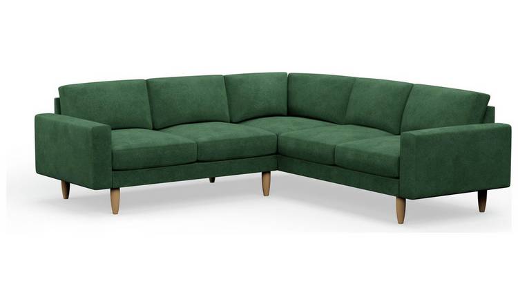 Hutch Plus Velvet Block Arm 5 Seater Corner Sofa- Sage Green