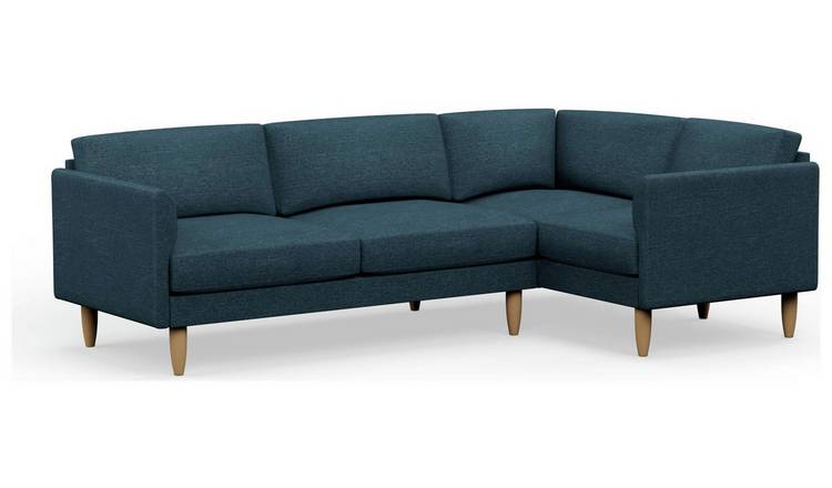 Hutch Slim Fabric Curve Arm 5 Seater Corner Sofa-Aegean Blue