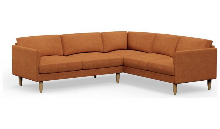 Hutch Fabric Curve Arm 6 Seater Corner Sofa - Rust